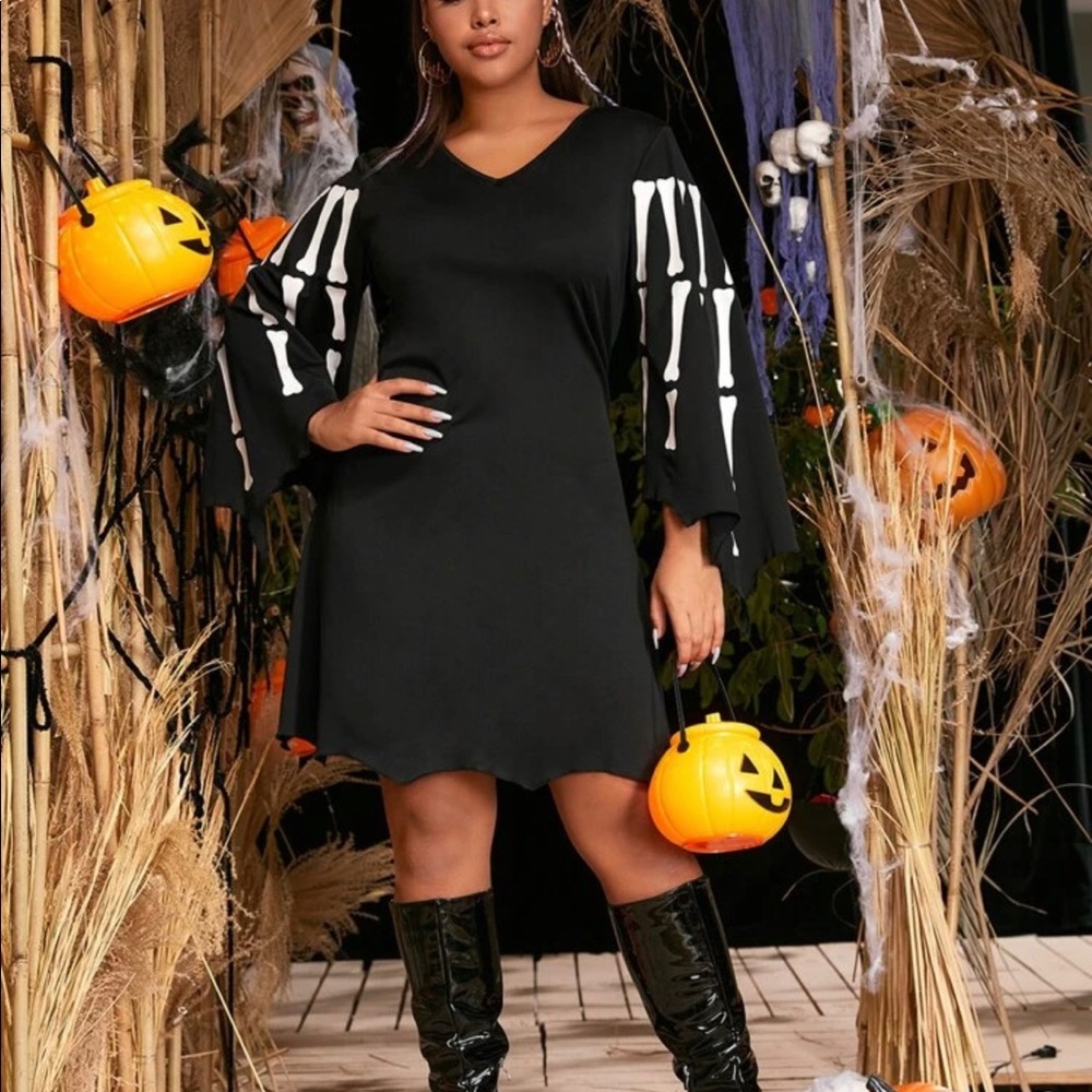 Shein plus Halloween print flounce sleeved dress 0xl